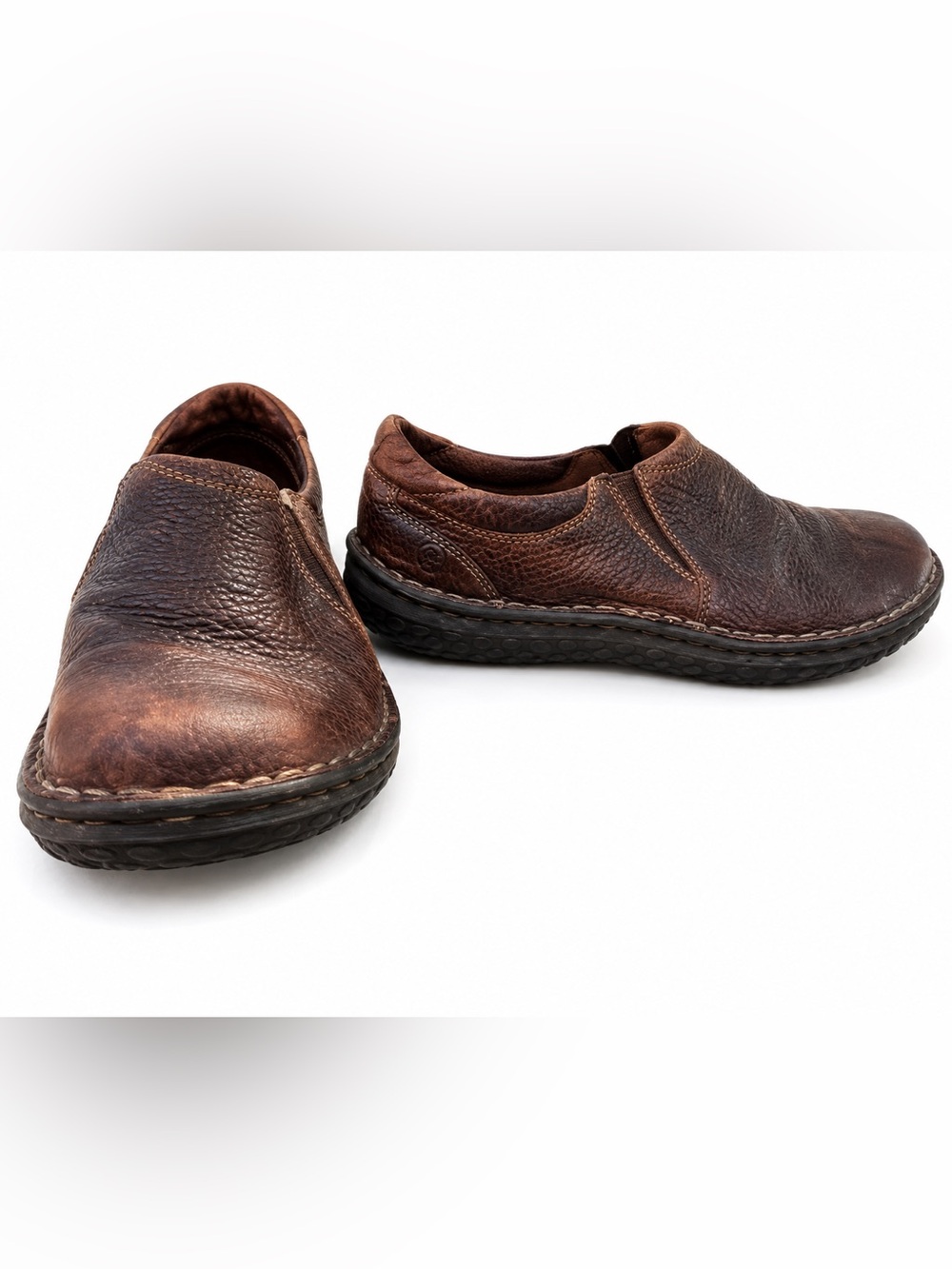 Born "Glen" slip-on loafers in brown Pebbled Leather w/textured rubber soles